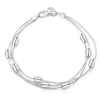 Женский браслет с тремя слоями бусин, полированный, чистый цвет, посеребренная медь, регулируемый омар