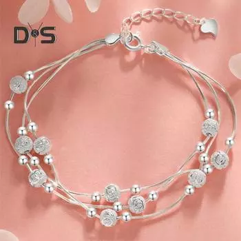 Женский браслет с тремя слоями бусин, полированный, чистый цвет, сплав, регулируемый, зажим-карабин, для шопинга, работы, вечеринки, свиданий, запястья, цепочка, женские украшения серебряный