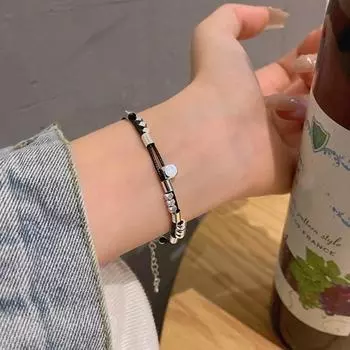 Женский браслет с удлиненной цепочкой, регулируемый двухслойный кулон из геометрического сплава, холодный стиль, зажим для омара, браслет для пары, ювелирные изделия для повседневного ношения серебряный