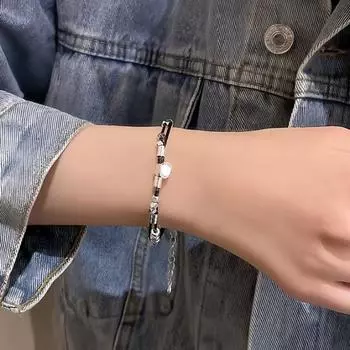 Женский браслет с удлиненной цепочкой, регулируемый двухслойный кулон из геометрического сплава, холодный стиль, зажим для омара, браслет для пары, ювелирные изделия для повседневного ношения серебряный