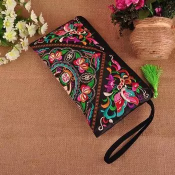 Женский браслет с вышивкой в этническом стиле, клатч, кошелек на молнии, длинный кошелек 1