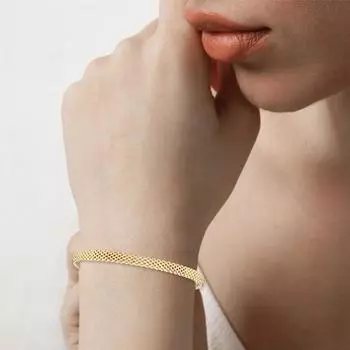 Женский браслет с застежкой-карабином из нержавеющей стали, плетеная сетка, сплошной цвет, полированный золотистый