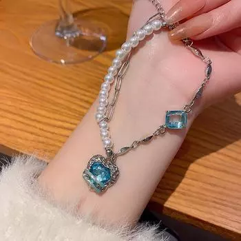 «Женский браслет с жемчужинами Blue Love — элегантный дизайн высокого класса» S424 серебряный