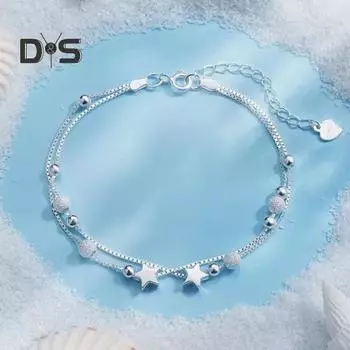 Женский браслет серебряного цвета, полированный, гальванизированный, двухслойный, с подвеской в виде звезды, на запястье, подарок на годовщину, день рождения, выпускной вечер, легкий браслет A