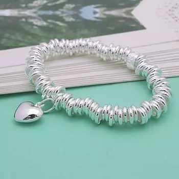 Женский браслет Серебряный браслет 925 пробы с подвеской в форме сердца - браслеты с подвеской