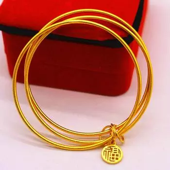 Женский браслет Ша Цзинь, браслет «Счастливое наследие двух поколений», элегантный браслет «Три поколения, маленькое благословение», женский, с позолотой 24 карата 17CM