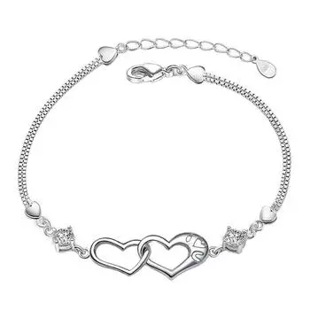 Женский браслет «Сигнал счастья» с двойным сердцем, женский посеребренный браслет, европейские и американские украшения Модные украшения Adjustable size