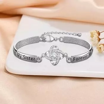 Женский браслет со стразами и подвеской в виде клевера, гравировка букв, полированная медь, подарок для дочери