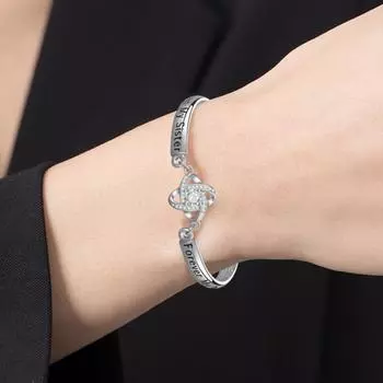 Женский браслет со стразами и подвеской в виде клевера, гравировка букв, полированная медь, подарок для дочери