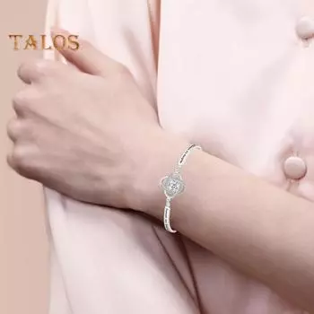 Женский браслет со стразами, подвеской в виде клевера, гравировкой, полированной медью, подарок для дочери, регулируемая длина, зажим-лобстер, украшения на запястье для разных целей серебряный