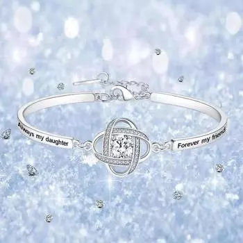 Женский браслет со стразами, подвеской в виде клевера, гравировкой из полированной меди, подарок для дочери, регулируемая длина, застежка-лобстер, ювелирные изделия на запястье серебряный