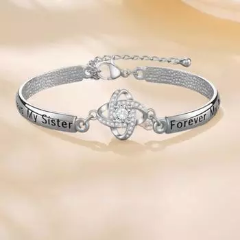 Женский браслет со стразами, подвеской в виде клевера, гравировкой из полированной меди, подарок для дочери, регулируемая длина, застежка-лобстер, ювелирные изделия на запястье серебряный