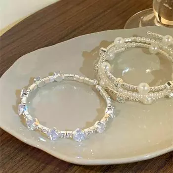 Женский браслет Starry Multi-Layer Pearl & Zircon - Light Luxury Jewelry S533 серебряный