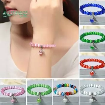 Женский браслет в этническом стиле, гладкая эластичная веревка, полировка ручной работы, украшение, привлекательный женский браслет с опаловыми бусинами, ювелирные аксессуары зелёный