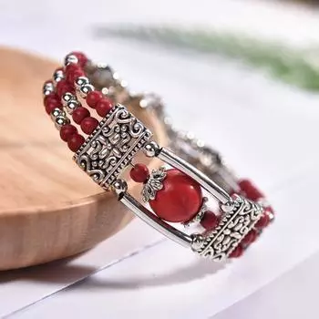 Женский браслет в богемном этническом стиле, трехслойный, искусственная бирюза, гладкий для подарка