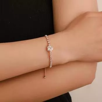 Женский браслет в форме сердца с кубическим цирконием, ювелирные изделия, блестящий браслет в корейском стиле для вечеринки Heart розового золота