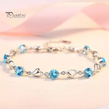 Женский браслет в форме сердца с подвесками, синими стразами, регулируемая длина, сплав, тема океана, наручные украшения, праздничный подарок на день рождения синий