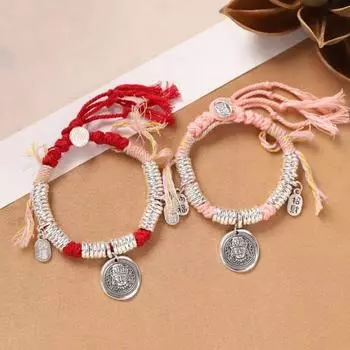 Женский браслет в стиле ретро, китайский, этнический, на удачу, ручная работа, плетеный, регулируемый