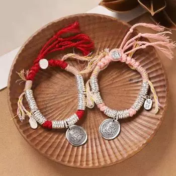 Женский браслет в стиле ретро, китайский, этнический, на удачу, ручная работа, плетеный, регулируемый
