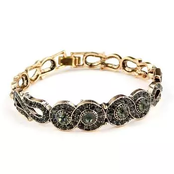 Женский браслет в стиле ретро золотого цвета в богемном стиле, турецкий браслет-манжета, полный серый кристалл, османская свадебная бижутерия, подарок серый