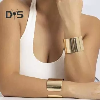 Женский браслет в винтажном стиле в стиле панк в стиле бохо, гладкий металлический браслет из нержавеющей стали с регулируемым отверстием, широкий браслет-манжета, ювелирные изделия на запястье Short золотистый