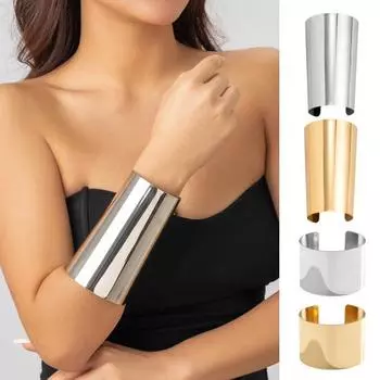 Женский браслет в винтажном стиле в стиле панк в стиле бохо, гладкий металлический браслет из нержавеющей стали с регулируемым отверстием, широкий браслет-манжета, ювелирные изделия на запястье Short серебряный