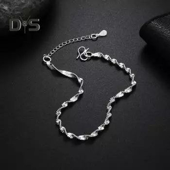 Женский браслет витой волны воды регулируемый с увеличенной длиной полированный легкий наручный ювелирный подарок на годовщину легкий браслет серебряный