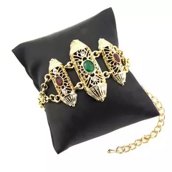 Женский браслет золотого цвета, полый арабеск, браслет-цепочка для невесты в этническом стиле, арабские свадебные украшения зелёный