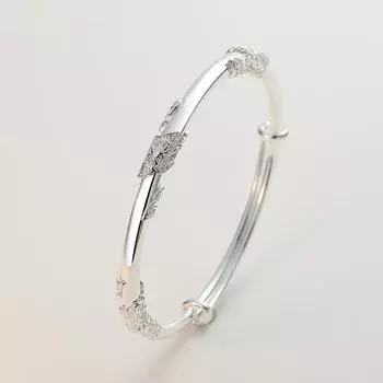Женский браслет Zuyin из стерлингового серебра 999 пробы с минималистским дизайном Ins, регулируемый браслет с цветочным принтом. Adjustable size