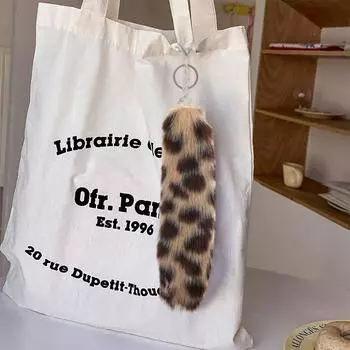 Женский брелок для ключей с имитацией лисьего хвоста, декоративная сумка, держатели для ключей, многоцветный кулон с полосатым леопардовым принтом, искусственный мех, модный подарок белый/чёрный