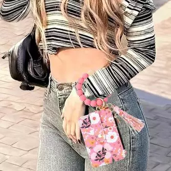 Женский брелок-кошелек с браслетом и фруктовым принтом в стиле бохо, держатель для кредитных карт B