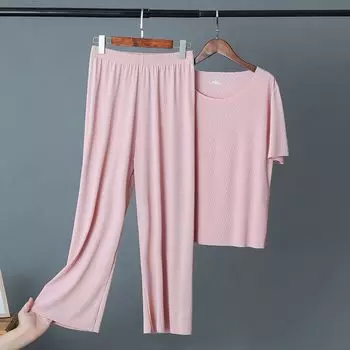 Женский брючный костюм, летние женские свободные ледяные шелковые крутые тонкие топы, широкие брюки, домашняя повседневная пижама M