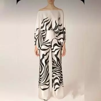 Женский брючный костюм, темперамент, свободный топ с рукавами «летучая мышь», широкие брюки, модный комплект, повседневный костюм S синий