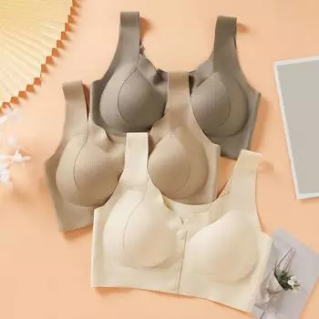Женский бюстгальтер, эластичный плечевой ремень, чистый цвет, беспроводная застежка на пуговицах, хорошая воздухопроницаемость, высокая эластичность, спортивный пуш-ап M чёрный