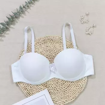 Женский бюстгальтер-балконет с бантиком, однотонное бесшовное нижнее белье с чашкой B и бюстгальтером с проволочной подкладкой 85B бежевый
