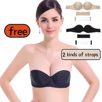Женский бюстгальтер без бретелек FINETOO, дышащее нижнее белье, бюстгальтер пуш-ап для свадьбы 32 чёрный