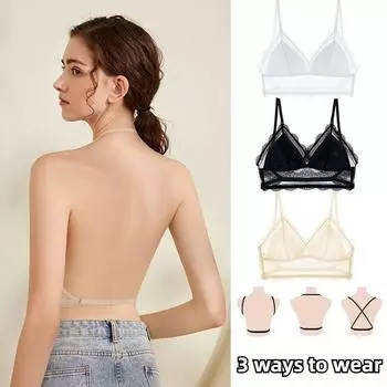 Женский бюстгальтер без косточек с низкой спинкой и открытой спиной, невидимый кружевной бюстгальтер в горошек, сетчатое ультратонкое нижнее белье, женское нижнее белье, топы на бретелях, бюстгальтеры One Size белый