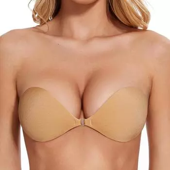 Женский бюстгальтер без спинки и бретелек с самоклеящимися чашками A бежевый