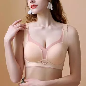 Женский бюстгальтер без стального кольца, принимающий бюстгальтер с верхней поддержкой, провисающий бюстгальтер, нижнее белье большого размера 36D бежевый