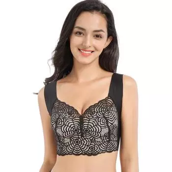 Женский бюстгальтер без стального кольца, кружевной жилет, бюстгальтер с эффектом пуш-ап, большие размеры 34/75C красный