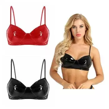 Женский бюстгальтер бикини из ПВХ с треугольными чашечками и без косточек без подкладки, топ, клубная одежда S чёрный