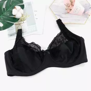 Женский бюстгальтер больших размеров с цветочным кружевом, тонкие дышащие однослойные бюстгальтеры с полным покрытием и стальной опорой, нижнее белье, французская романтика, повседневная одежда, чашка E 100E чёрный