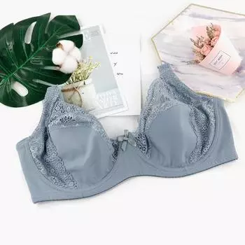 Женский бюстгальтер больших размеров с цветочным кружевом, тонкие дышащие однослойные бюстгальтеры с полным покрытием и стальной опорой, нижнее белье, французская романтика, повседневная одежда, чашка E 90E серый