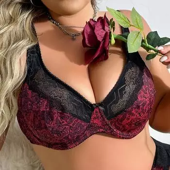 Женский бюстгальтер больших размеров с цветочным принтом и косточками, сексуальное кружевное дышащее нижнее белье, полная чашечка 85C-110D 100D красный