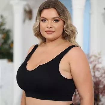 Женский бюстгальтер больших размеров, удобный, без косточек, собранный, чтобы закрыть грудь по бокам и предотвратить провисание ЧЕРНЫЙ 1XL-4XL 1XL чёрный