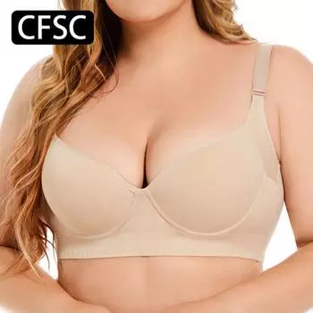 Женский бюстгальтер большого размера CFSC, однотонные бюстгальтеры с принтом, бюстгальтер пуш-ап, уменьшающий грудь, непровисающий бюстгальтер на косточках, бюстгальтер с глубоким V-образным вырезом 34/75A чёрный