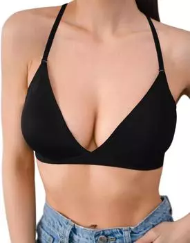 Женский бюстгальтер-бралетт Varsbaby Triangle, удобный, без подкладки, с V-образным вырезом, сглаживающий бескостный бюстгальтер S чёрный
