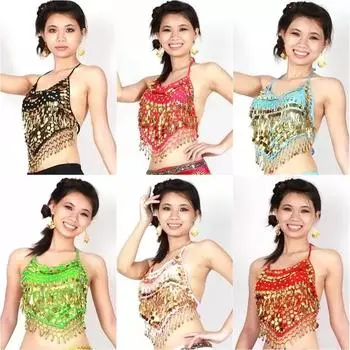Женский бюстгальтер для танца живота с монетами, топ, блузка, костюм, регулируемый жилет с поясом