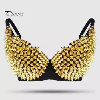 Женский бюстгальтер для выступлений с заклепками, декором, длинной кисточкой, бретельками-спагетти, для ночного клуба, вечеринок, стриптиза, шоу, коктейльных вечеринок S