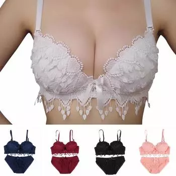 Женский бюстгальтер и трусики для девочек, комплект нижнего белья с цветочным кружевом 34/75B